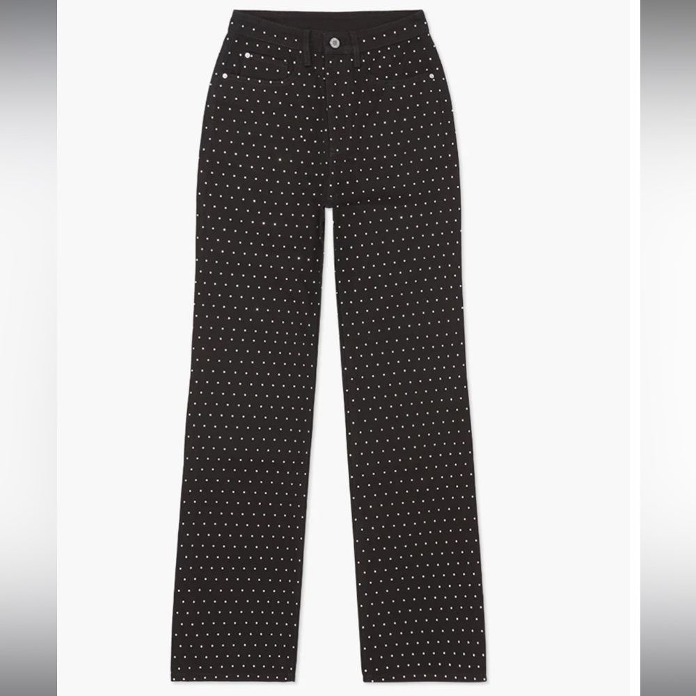 WeWoreWhat Rhinestone Twill Denim Straight Leg Jean